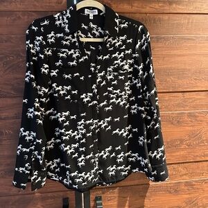 Express Black and white horses print Portofino shirt.  Button up size Small.
